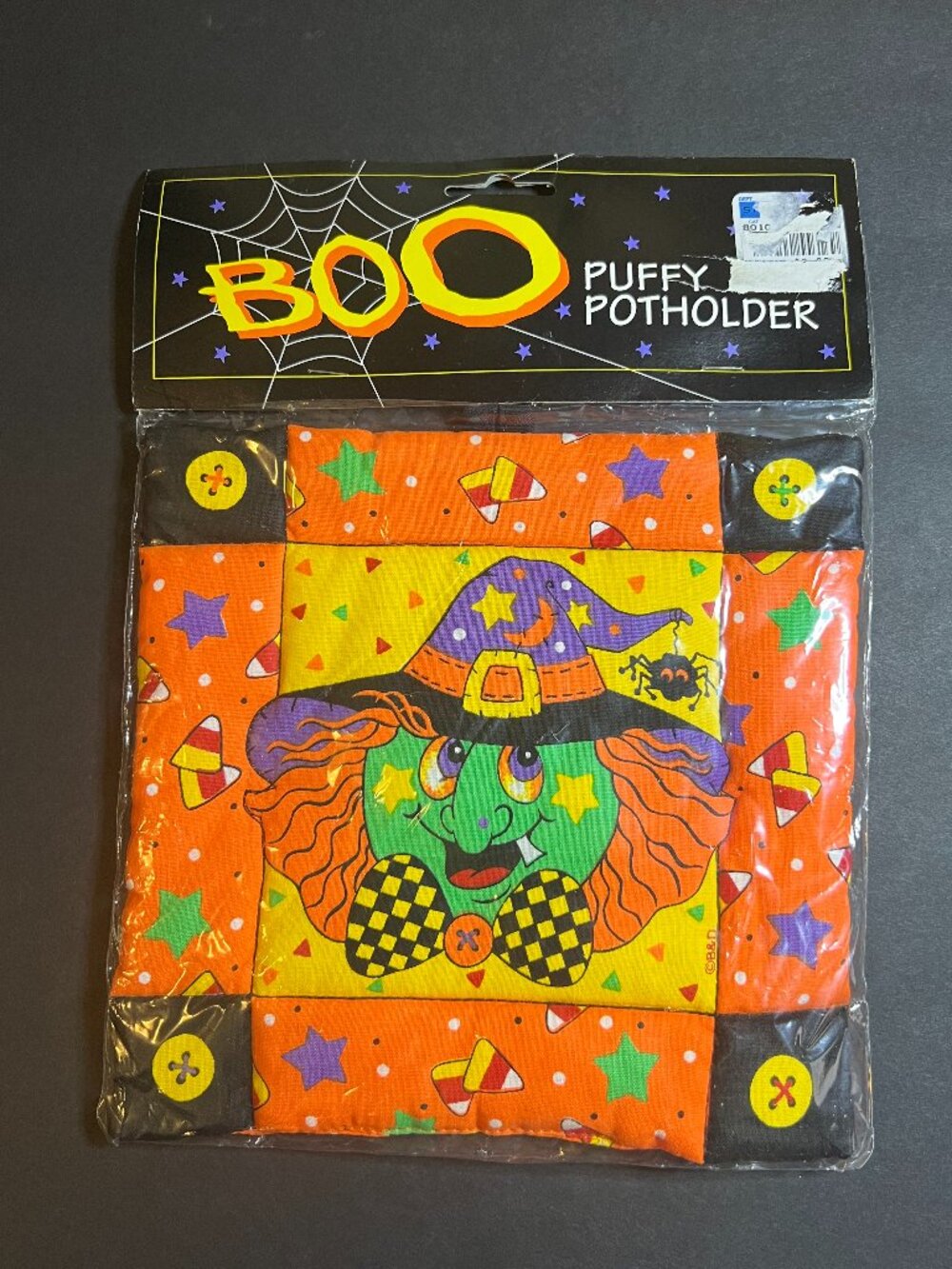 Vintage Barth & Dreyfuss Whimsical Halloween Boo Witch Puffy Potholder 7.5"